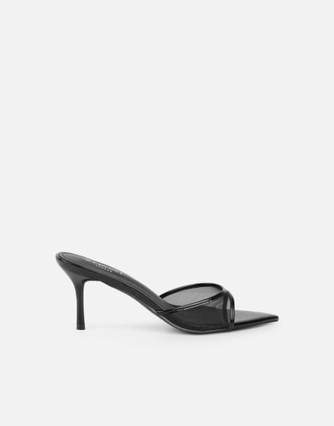 SIMMI Shoes Lauri peep toe heeled sandals in black mesh - view 1