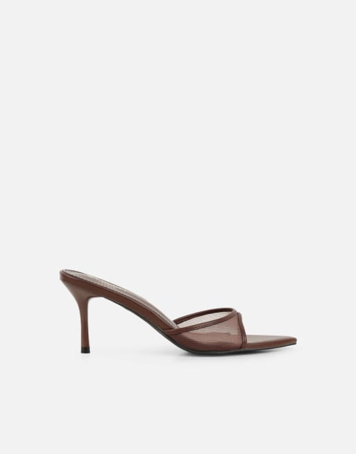 SIMMI Shoes Lauri peep toe heeled sandals in brown mesh, 2 of 4