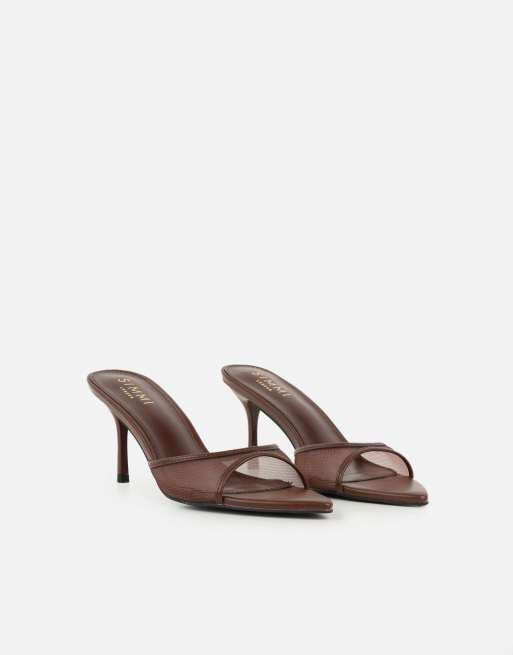 SIMMI Shoes Lauri peep toe heeled sandals in brown mesh, 3 of 4