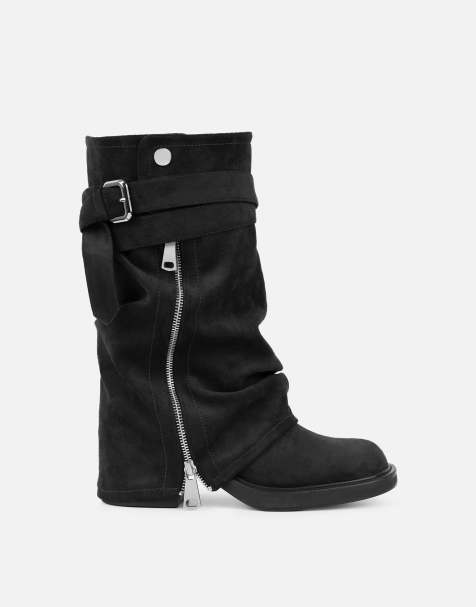 SIMMI Shoes Lowry foldover chunky boots in black suede - view 1