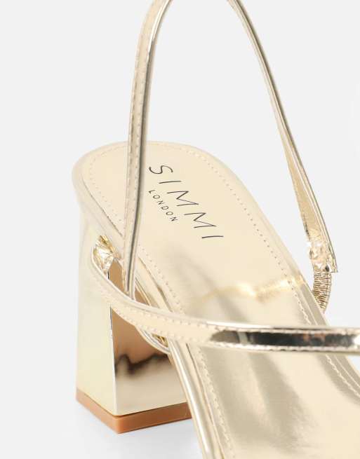 SIMMI Shoes Manzi strappy block heeled sandals in gold mirror, 3 of 4