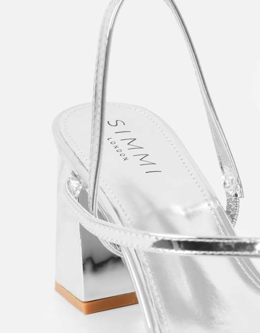 SIMMI Shoes Manzi strappy block heeled sandals in silver mirror, 3 of 4