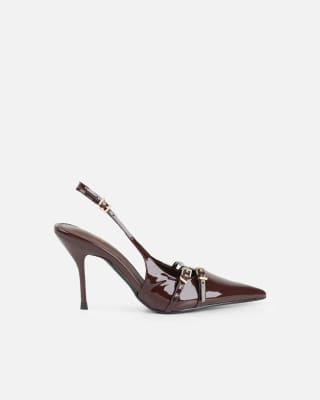  Marika buckle detail slingback courts in chocolate patent