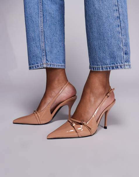 SIMMI Shoes Marika patent buckle detail slingback courts in beige - view 1