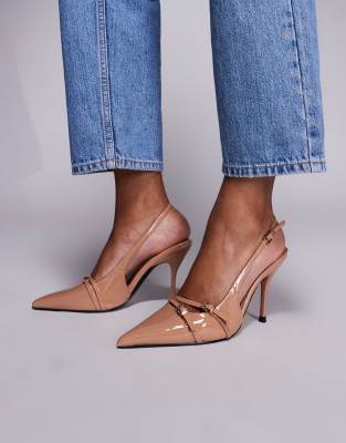  Marika patent buckle detail slingback courts in beige