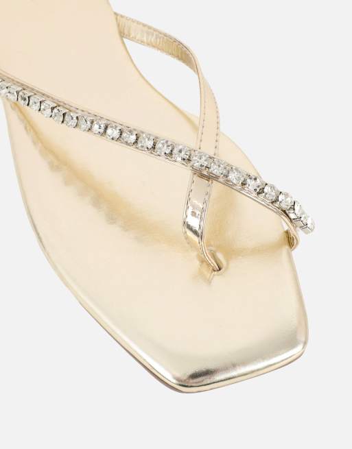SIMMI Shoes May toe thong diamante flat sandals in gold mirror, 3 of 4
