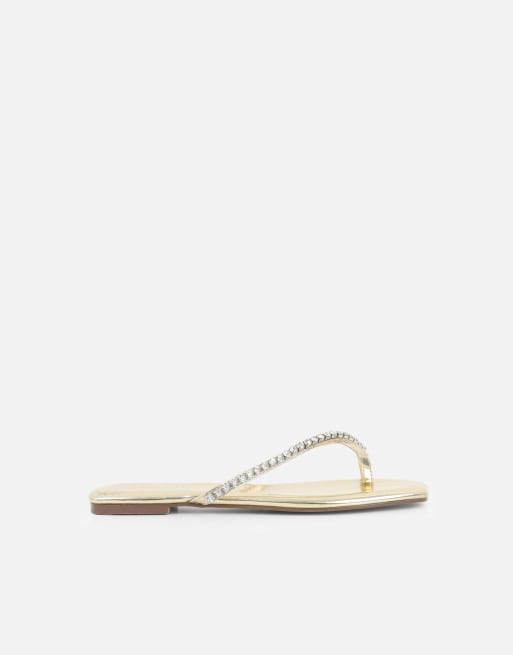 SIMMI Shoes May toe thong diamante flat sandals in gold mirror, 4 of 4