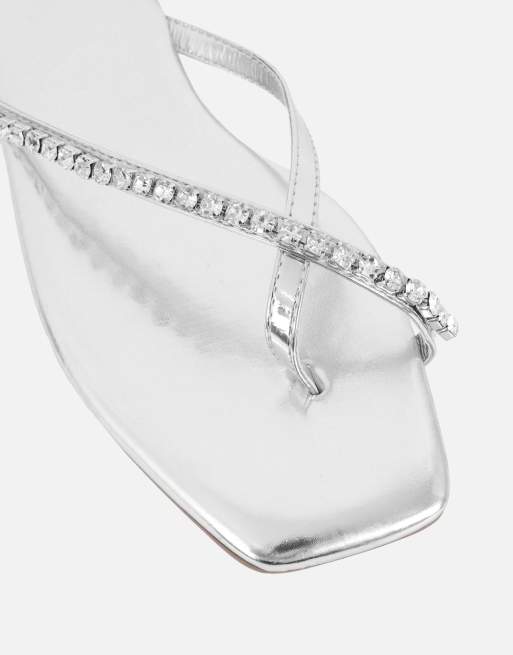 SIMMI Shoes May toe thong diamante flat sandals in silver mirror, 2 of 4