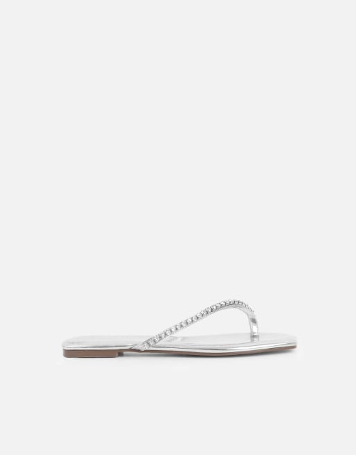 SIMMI Shoes May toe thong diamante flat sandals in silver mirror, 4 of 4