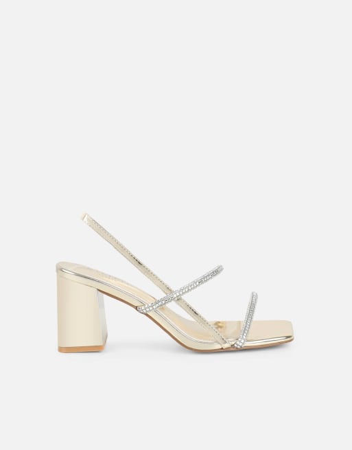 SIMMI Shoes Mayaa diamante slingback block heeled sandals in gold mirror, 2 of 4