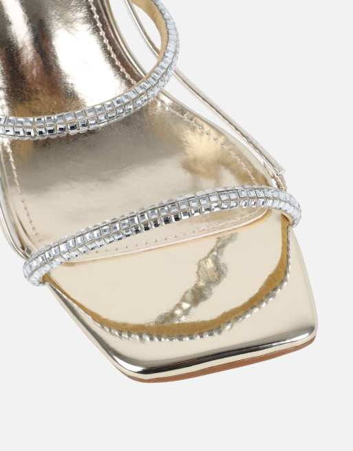 SIMMI Shoes Mayaa diamante slingback block heeled sandals in gold mirror, 4 of 4