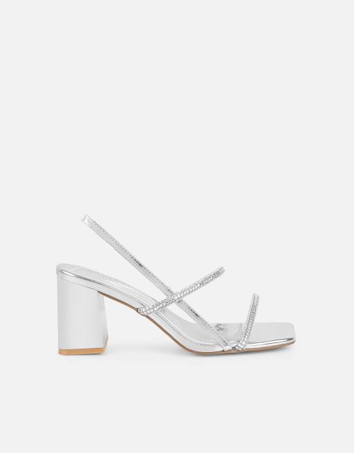 SIMMI Shoes Mayaa diamante slingback block heeled sandals in silver mirror, 2 of 4