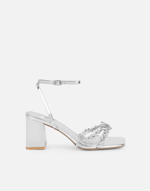SIMMI Shoes Meave diamante block heeled sandals in silver mirror, 2 of 4