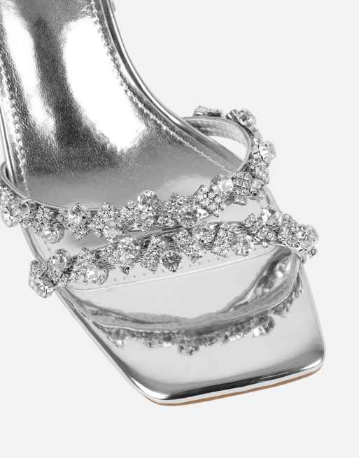 SIMMI Shoes Meave diamante block heeled sandals in silver mirror, 3 of 4