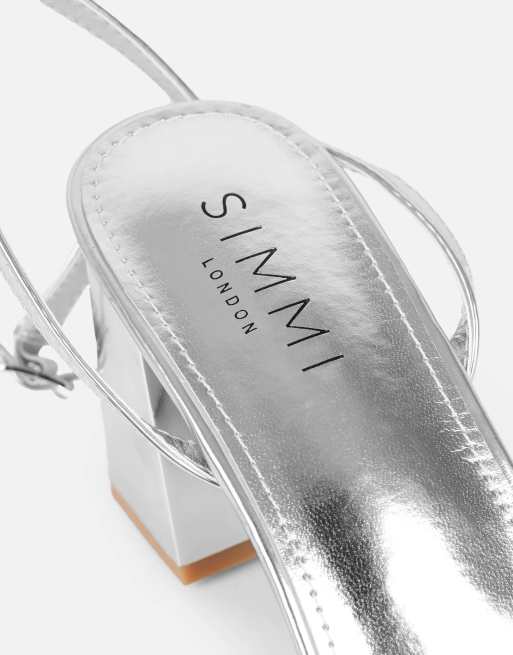SIMMI Shoes Meave diamante block heeled sandals in silver mirror, 4 of 4