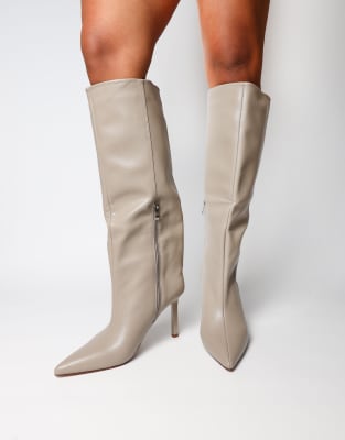 SIMMI Shoes Miguel knee high heeled boots in mushroom
