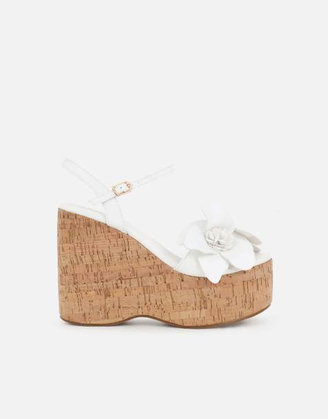 SIMMI Shoes Mikaela flower detail wedge heeled sandals in white - view 1