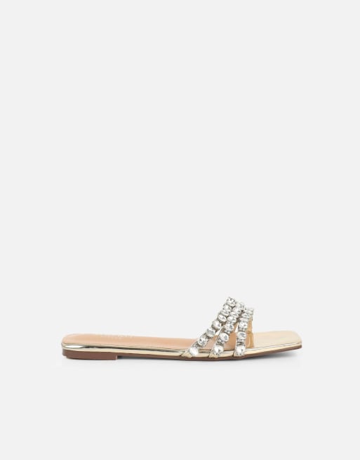 SIMMI Shoes Monroe diamante flat sandals in gold mirror, 2 of 4