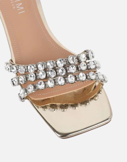 SIMMI Shoes Monroe diamante flat sandals in gold mirror, 4 of 4