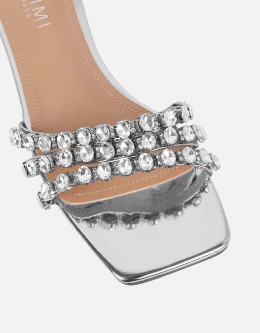 SIMMI Shoes Monroe diamante flat sandals in silver mirror, 4 of 4