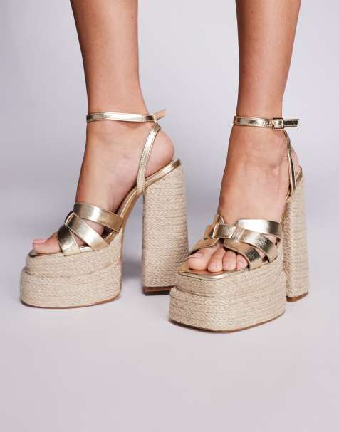 SIMMI Shoes Papzi metallic platform heeled sandals in gold - view 1