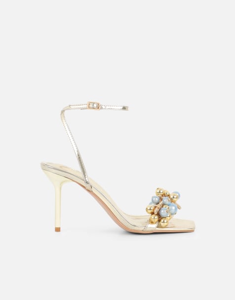 SIMMI Shoes Priyanka bead detail heeled sandals in gold mirror - view 1