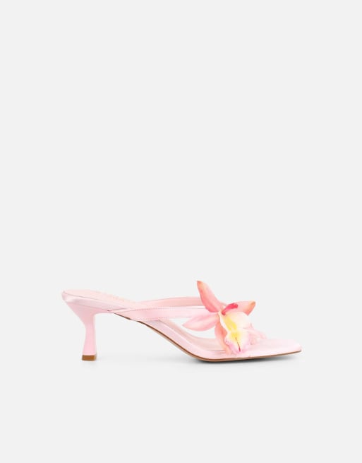 SIMMI Shoes Ruby flower detail mules in pink satin, 2 of 4