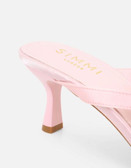 SIMMI Shoes Ruby flower detail mules in pink satin, 3 of 4