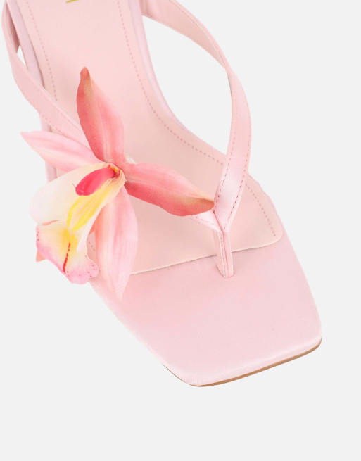 SIMMI Shoes Ruby flower detail mules in pink satin, 4 of 4