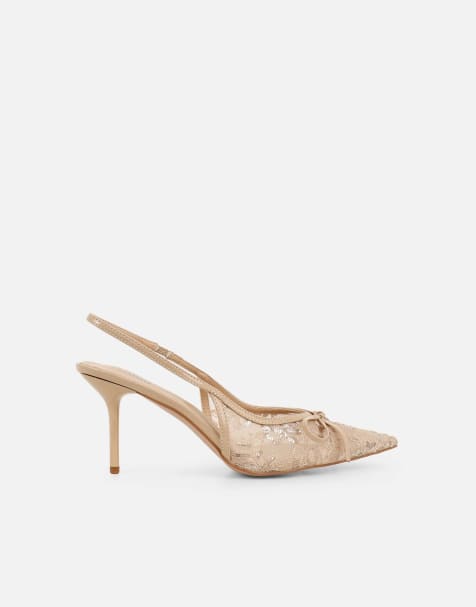 SIMMI Shoes Saskia bow detail slingback courts in beige mesh - view 1