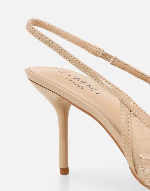 SIMMI Shoes Saskia bow detail slingback courts in beige mesh, 2 of 4
