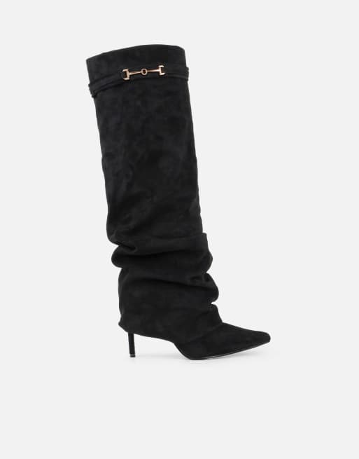 SIMMI Shoes Shadi knee high ruched boots in black suedette, 2 of 4