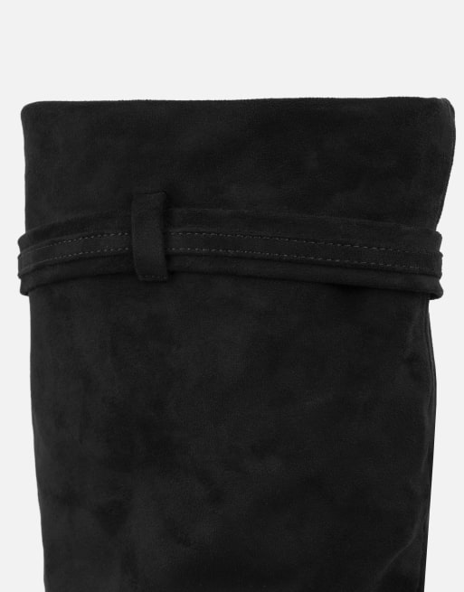 SIMMI Shoes Shadi knee high ruched boots in black suedette, 3 of 4
