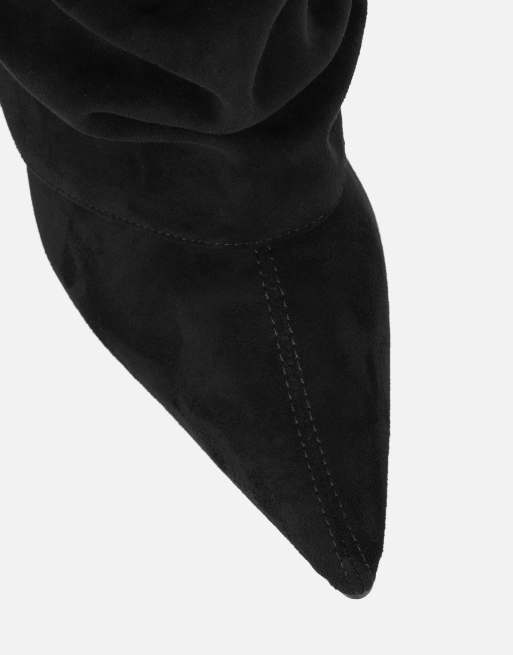 SIMMI Shoes Shadi knee high ruched boots in black suedette, 4 of 4