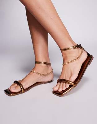  Shanaya bronze metallic chain sandals in bronze