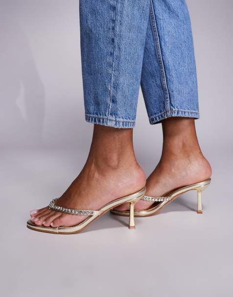 SIMMI Shoes Sheen diamante toe thong heeled sandals in gold metallic - view 1