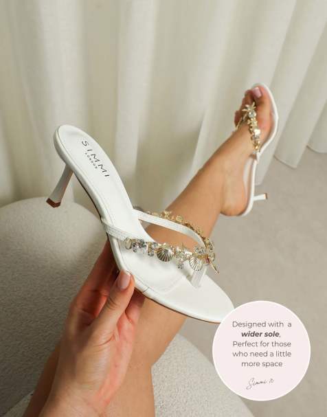 SIMMI Shoes Silla shell detail toe post heeled sandals wide fit in white - view 1
