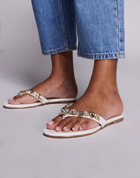 SIMMI Shoes Silla shell detail toe thong heeled sandals in white - view 1