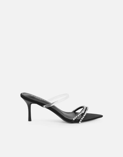 SIMMI Shoes Tisha diamante mules in black satin - view 1