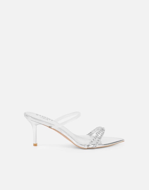 SIMMI Shoes Tisha diamante mules in silver metallic, 2 of 4