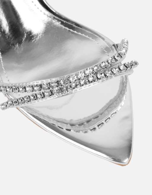 SIMMI Shoes Tisha diamante mules in silver metallic, 3 of 4
