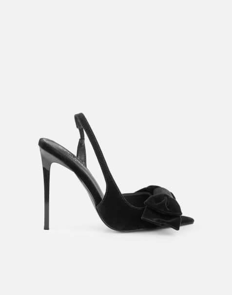 SIMMI Shoes Torrez bow detail peep toe heeled sandals in black velvet - view 1