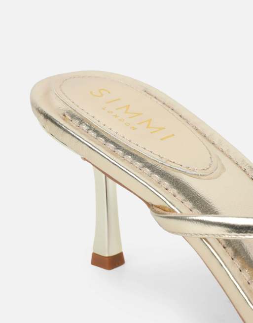 SIMMI Shoes Tramonto  toe post heeled mules in gold metallic, 3 of 4