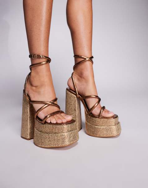 SIMMI Shoes Troppaz bronze metallic platform heeled sandals in bronze - view 1