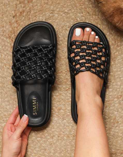 SIMMI Shoes Vanya woven mesh chunky flats in black - view 1