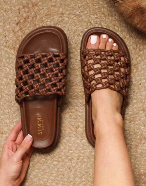 SIMMI Shoes Vanya woven mesh chunky flats in brown - view 1