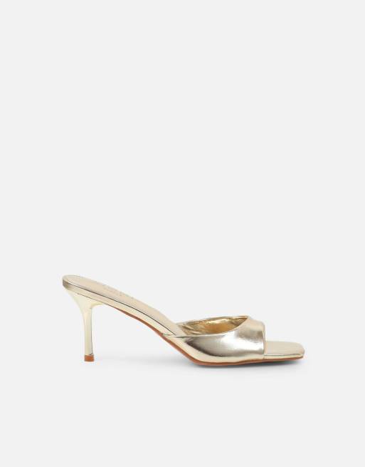 SIMMI Shoes Yuhi square toe heeled mules in gold metallic, 2 of 4