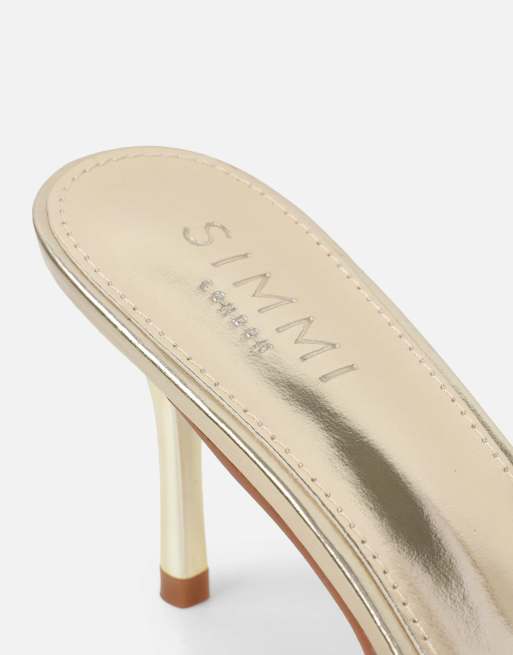 SIMMI Shoes Yuhi square toe heeled mules in gold metallic, 3 of 4