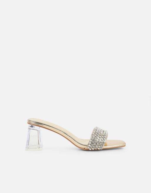 SIMMI Shoes Zeena clear diamante mules in gold metallic, 2 of 4