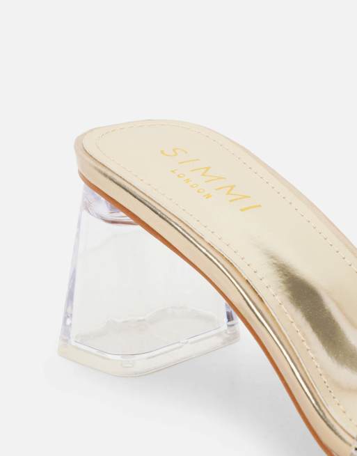 SIMMI Shoes Zeena clear diamante mules in gold metallic, 3 of 4